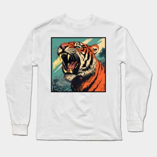 Colorful Tiger Cartoon Vintage Bengals Tiger Drawing Comics Fearless Tiger Long Sleeve T-Shirt